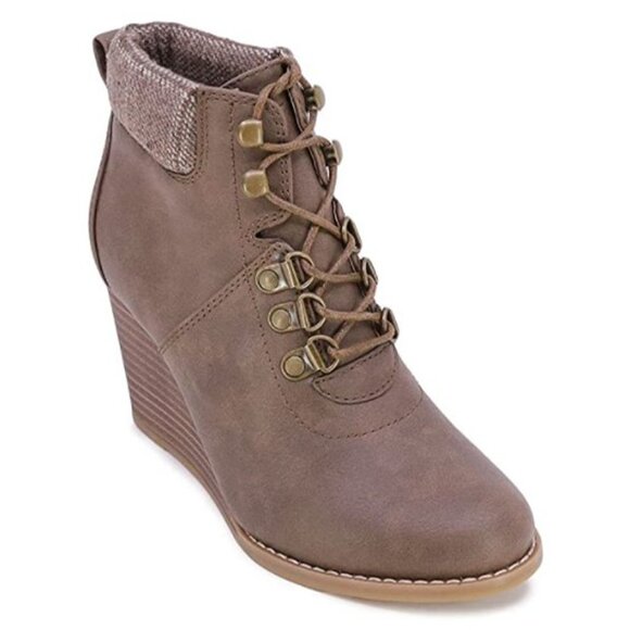 Nautica Onyx Ankle Bootie Lace Up Faux Leather Wedge Heel Dark‎ Taupe 9.5 - Picture 1 of 9